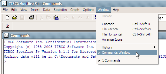 Opening the command window in the GUI